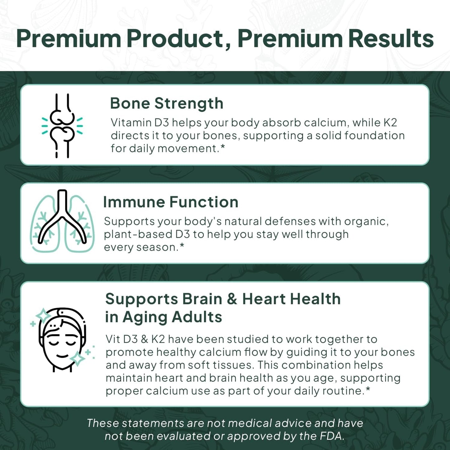 Organics Ocean Better D3 + K2-100% Organic VIT D3 and K2 Supplements with Maximum Bioavailability - Supports Bone Density, Calcium Balance, Immunity & Mood - 1-Pack, 30-Day Supply