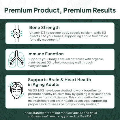 Organics Ocean Better D3 + K2-100% Organic VIT D3 and K2 Supplements with Maximum Bioavailability - Supports Bone Density, Calcium Balance, Immunity & Mood - 1-Pack, 30-Day Supply
