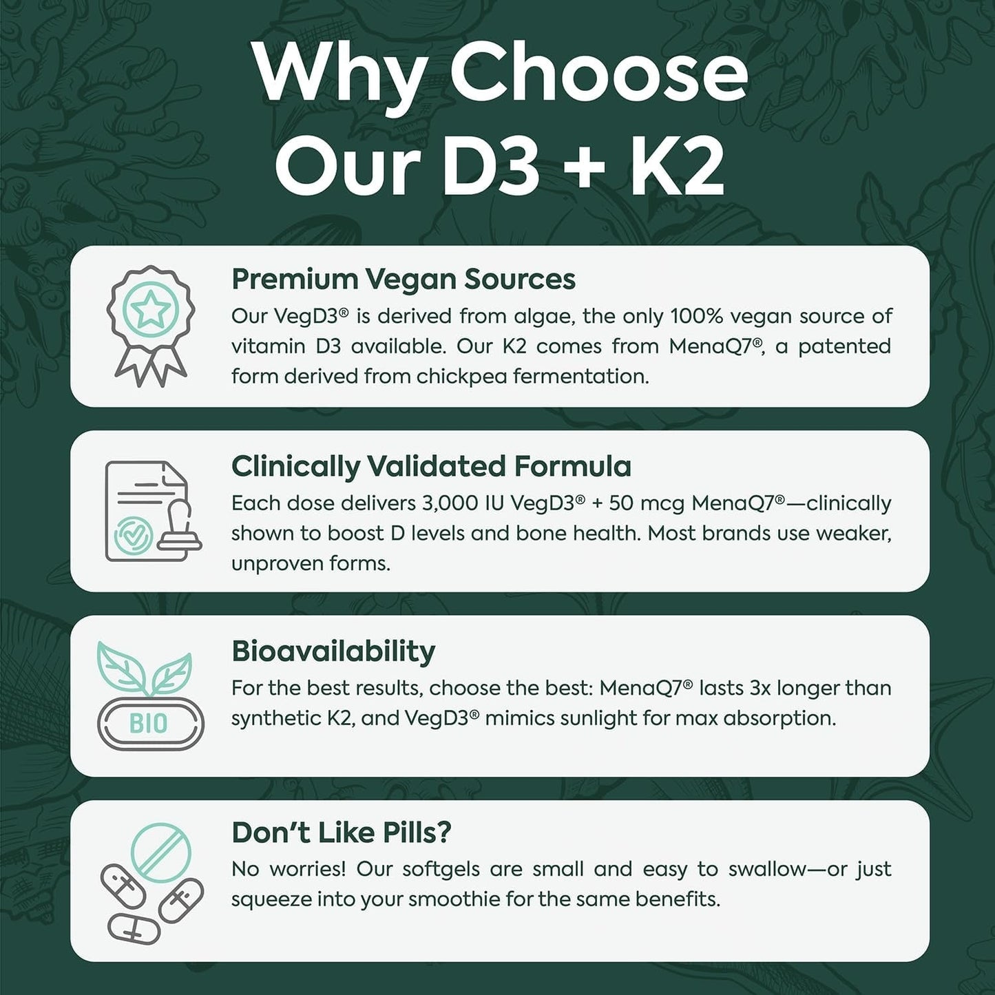 Organics Ocean Better D3 + K2-100% Organic VIT D3 and K2 Supplements with Maximum Bioavailability - Supports Bone Density, Calcium Balance, Immunity & Mood - 1-Pack, 30-Day Supply